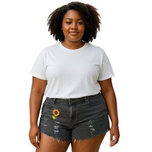 Handmade Embroidered Sunflower Denim Shorts Black Size 12